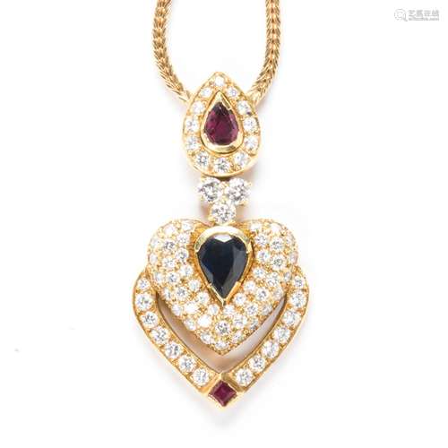 A gemstone and eighteen karat gold pendant necklace