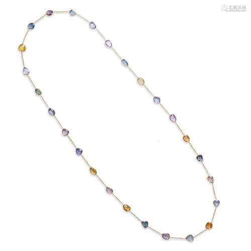 A fancy colored sapphire and eighteen karat gold necklace