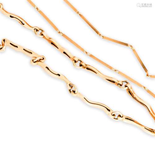 A group of fourteen karat gold necklaces