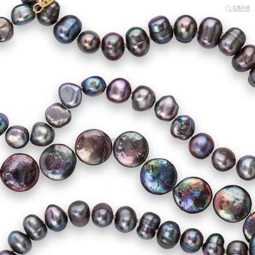A group of Tahitian black pearl jewelry
