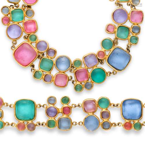 A glass necklace and bracelet suite, 'Vienna Nouveau&#x...