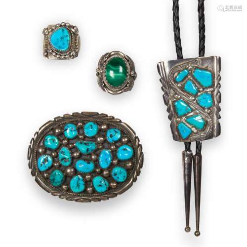A group of hardstone and silver jewelry, inclu native Americ...