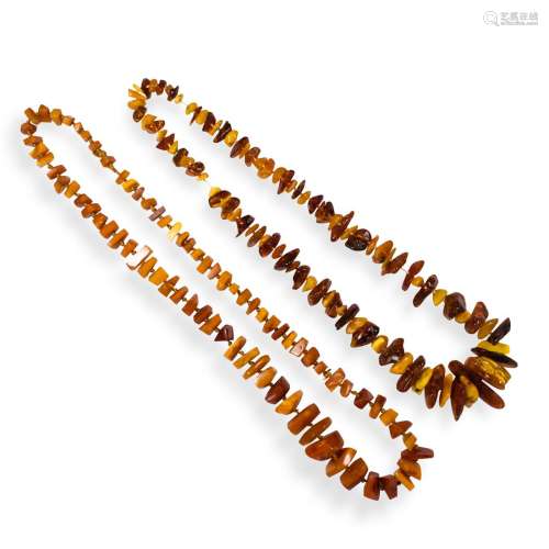 A group of amber bead necklace