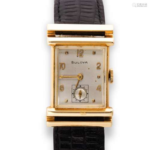 A fourteen karat gold wristwatch, Bulova