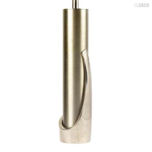 A Modernist brushed and polished steel cylindrical table lam...