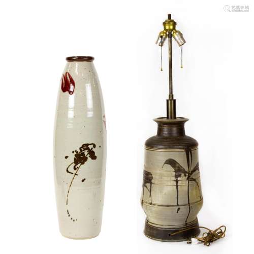 (Lot of 2) A Nordstad pottery table lamp and a Gerald Newcom...