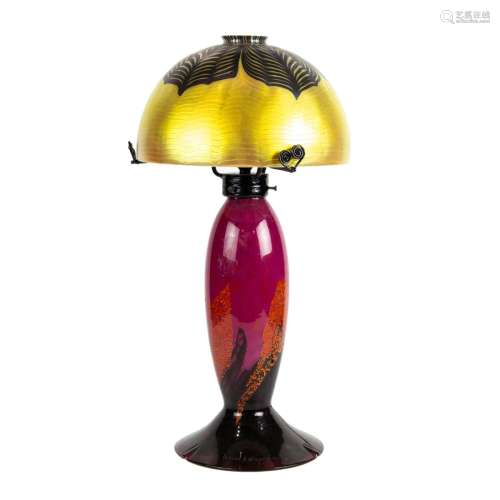 A Daum glass lamp with Lundberg Studios shade