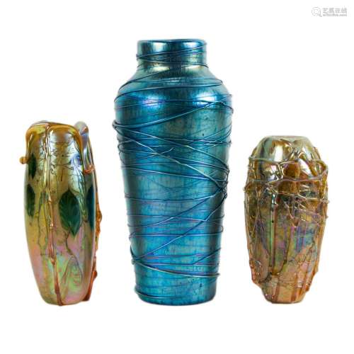 (Lot of 3) Lundberg Studios iridescent glass vases