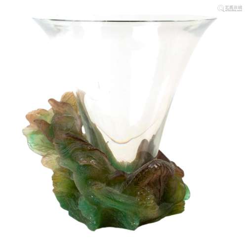 A Daum pate de verre and clear glass vase