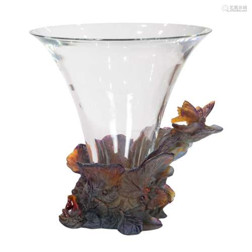 A Daum pate de verre and clear glass Papillon vase