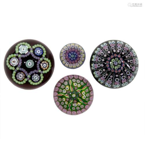 (Lot of 4) Millefiore glass paperweights