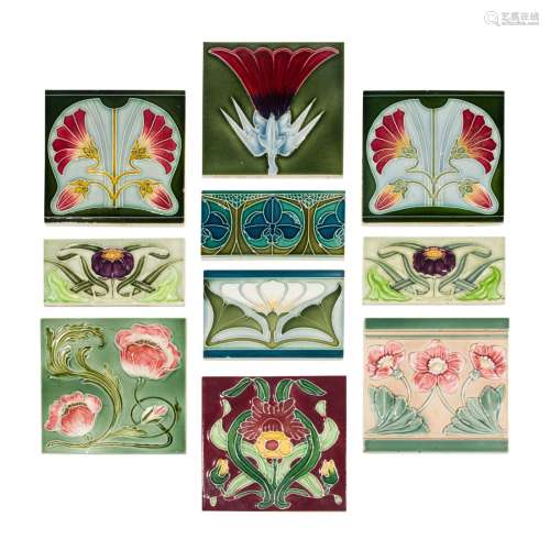 (Lot of 10) Art Nouveau ceramic tiles