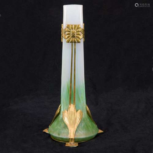 An Art Nouveau Loetz type iridescent glass bronze mounted va...