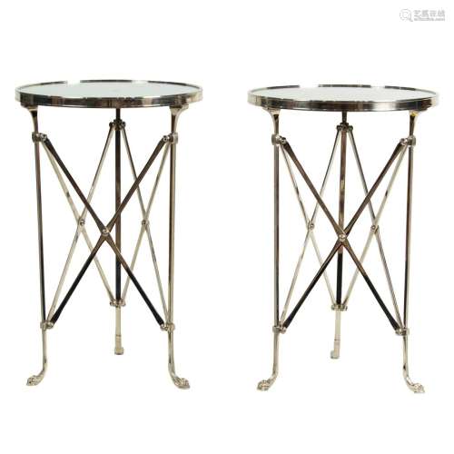 A pair of Global Views chromed metal Directoire occassional ...