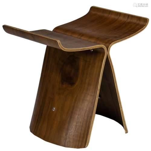 A Modern bentwood butterfly stool with chromed metal hardwar...