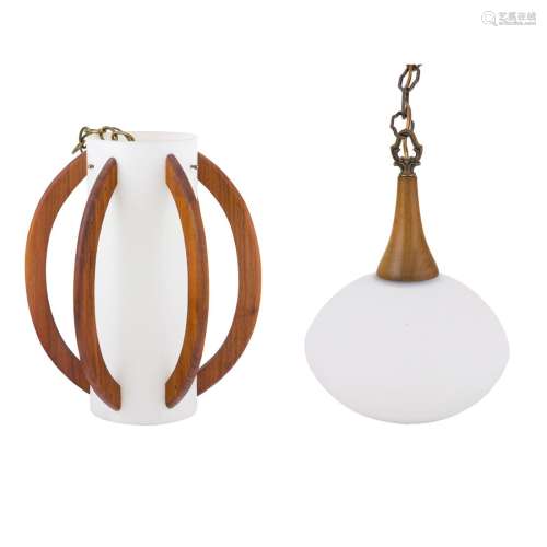 (Lot of 2) Mid-Century Modern wood mounted pendant lights
