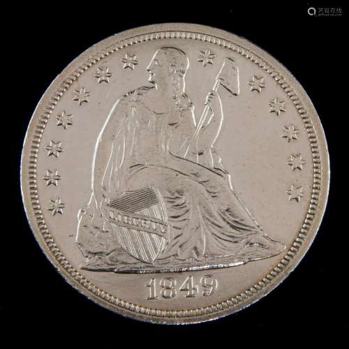1849 Seated Silver Dollar, Au
