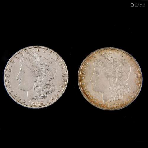 (Lot of 2) Morgan Dollars: 1879O Bu/Ch BU toned reverse, 187...