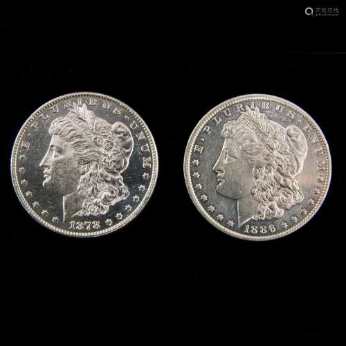 (Lot of 2) Morgan dollars: 1886 o and 1878 '7/8 tail fe...