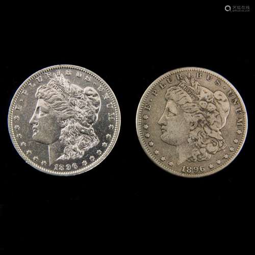 (Lot of 2) Morgan Silver Dollars, 1896S (VF) and 1896O (AU)
