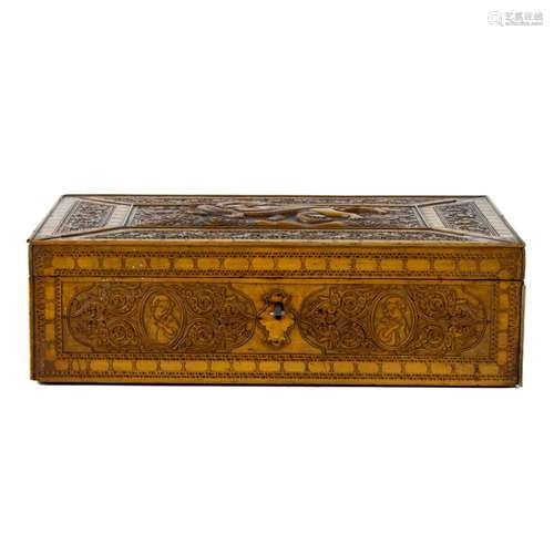 A Persian Qajar carved fruitwood table box