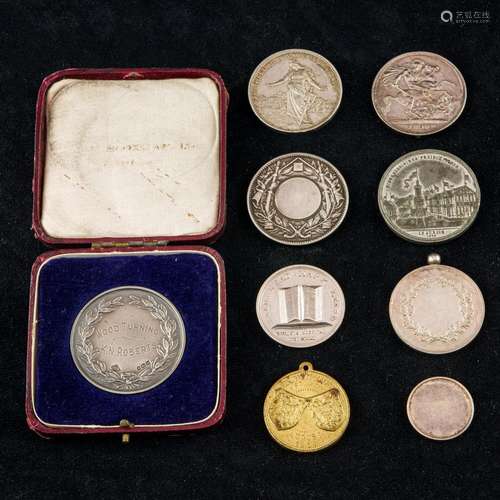 (lot of 9) Group of mostly silver medals including shooting ...