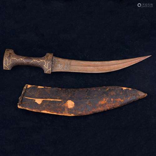 An IPersian Qajar Khanjar dagger, the bronze handle with gil...