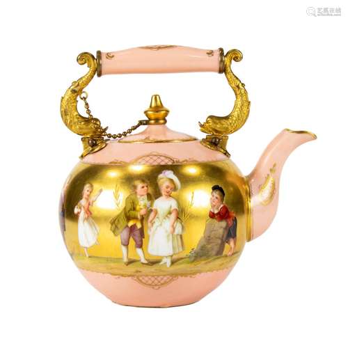 A Vienna porcelain gilt bronze mounted teapot