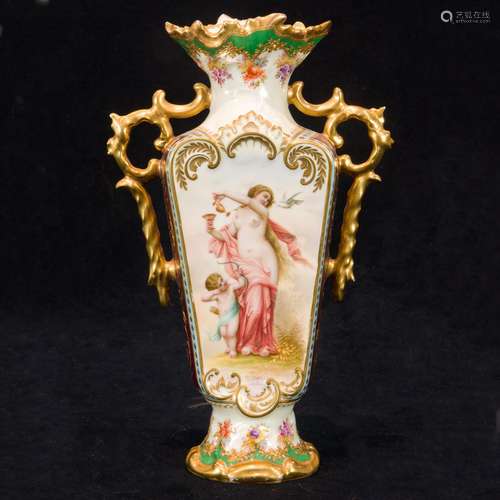 A Vienna style porcelain cabinet vase