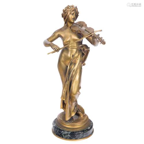 A French gilt bronze figure of a Violiniste Partiellement Dr...