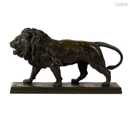 A French patinated bronze study of Lion qui Marche after a m...