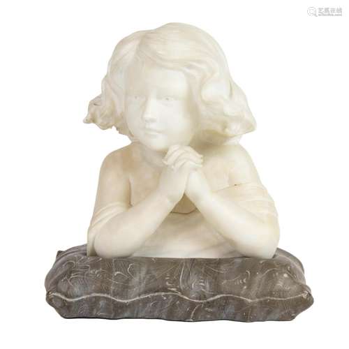 An Italian marble bust of a child: Preghiera, modeled with h...