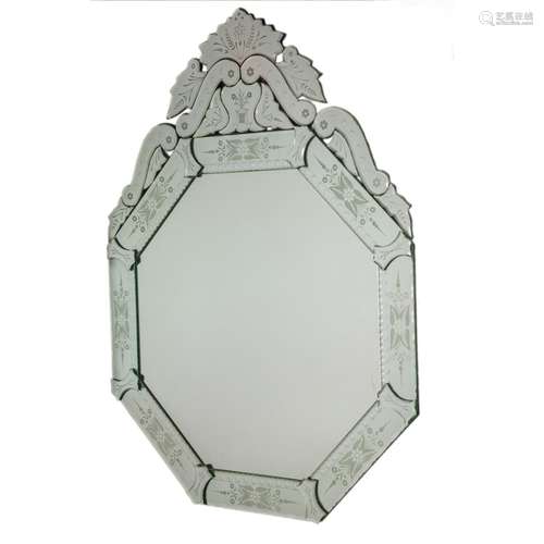 A Venetian style etched and bevelled mirror