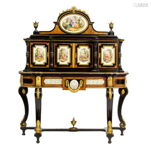 A fine Napoleon III style gilt bronze and porcelain mounted ...