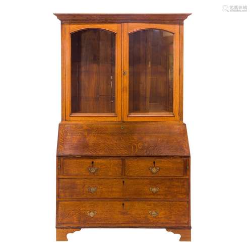 An English slant front secretary bookcase second half 19th c...