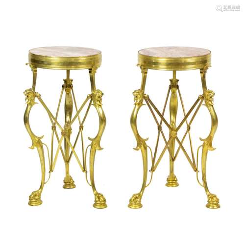 A pair of gilt bronze and marble gueridons