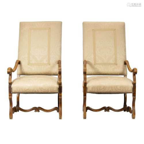 A pair of French Louis XIV style high back library chairs