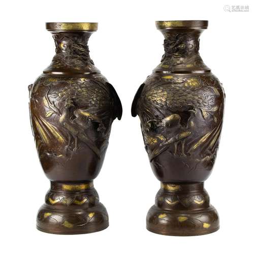 Pair of Japanese gilt bronze vases