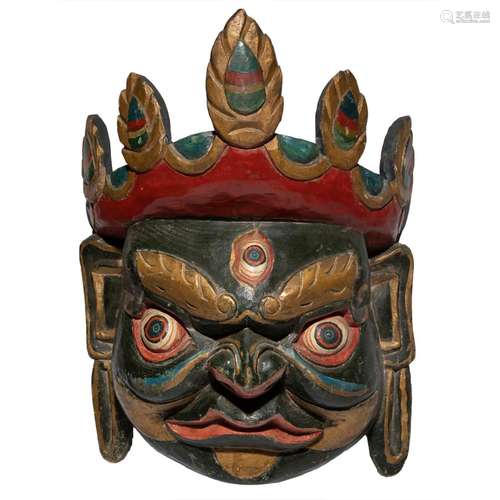 (lot of 2) Tibetan polychromed wood ritual masks