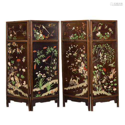 Chinese four-panel inlay-decorated hardwood folding screen