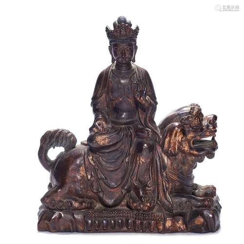 Chinese gilt lacquered bronze figure of Wenshu