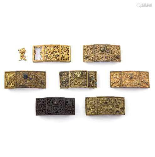 (lot of 7) Chinese gilt bronze 'dragon' belt buckl...