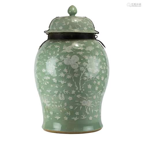 Chinese celadon glazed lidded jar