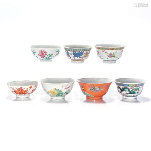 (LOT OF 7) CHINESE MOSTLY FAMILLE ROSE BOWLS