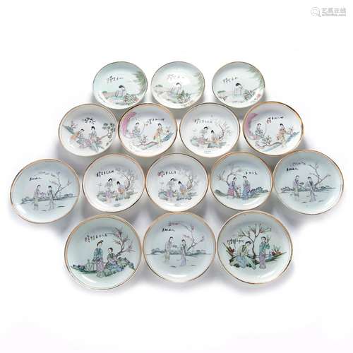 (LOT OF 15) CHINESE FAMILLE ROSE DISHES