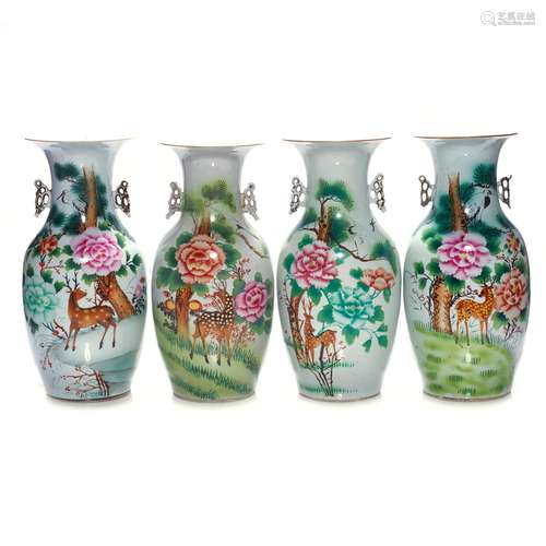 (LOT OF 4) CHINESE FAMILLE ROSE VASES