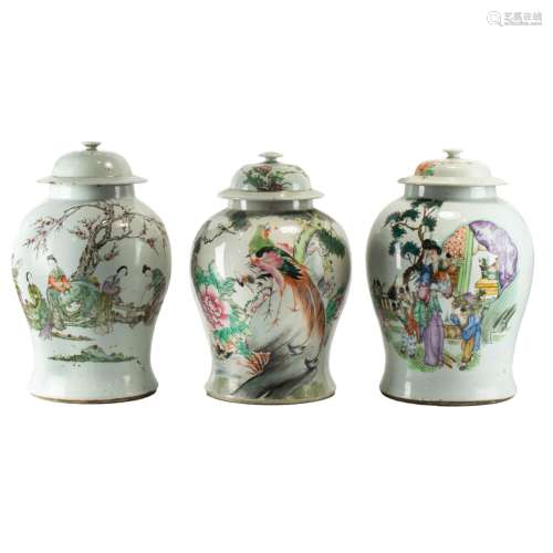 (LOT OF 3) CHINESE FAMILLE ROSE LIDDED JARS
