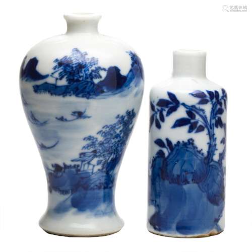 (LOT OF 2) CHINESE BLUE AND WHITE BOTTLES