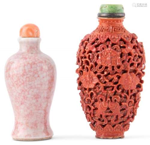Two Chinese Porcelain Snuff Bottles Height of largest 3 1/4 ...