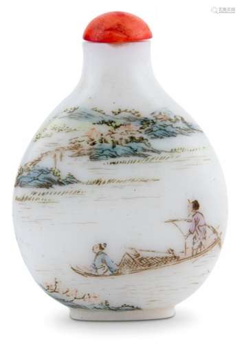 A Chinese Enameled Milk Glass Snuff Bottle Height 2 